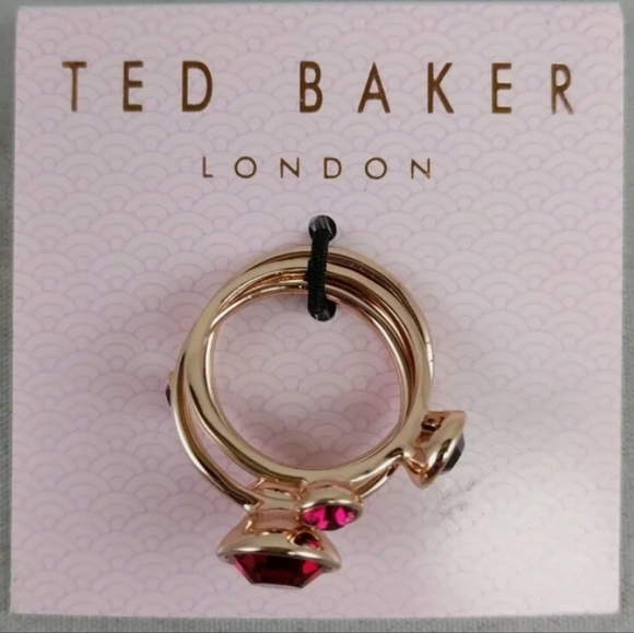 NEW TED BAKER LONDON ROSE GOLD-TONED COSTUME RING SZ 7.00 BRICK RED - Picture 3 of 4